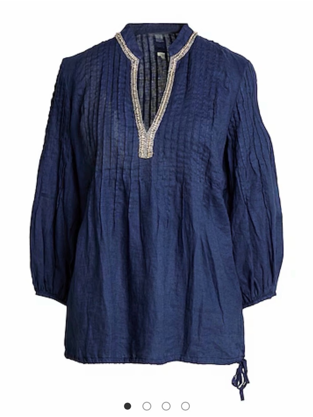 120%Lino Embellished navy blue
Collar Drawstring Bottom Shirt
Euro 42 USA 10
